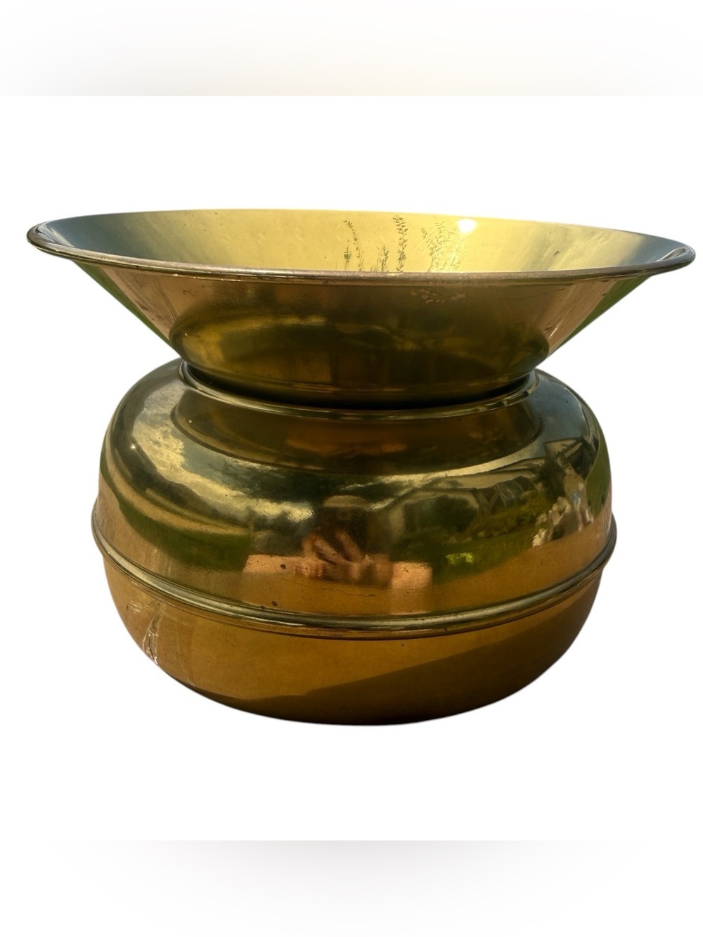 Vintage Solid Brass Pedestal Bowl Planter Cachepot Centerpiece Vase Mid Century